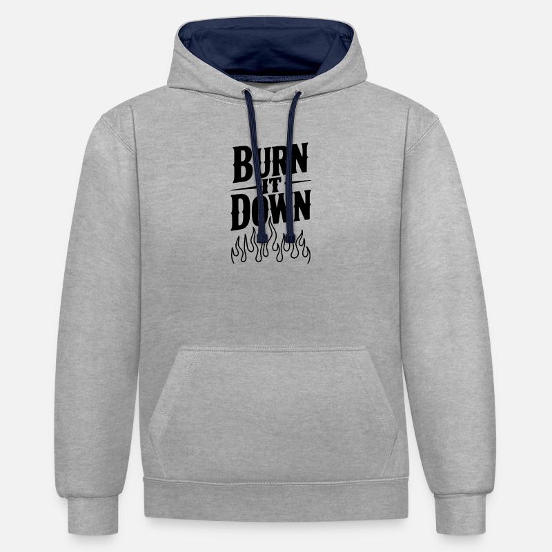 Brûlez tout - Sweat à capuche contrasté - gris chiné/bleu marine