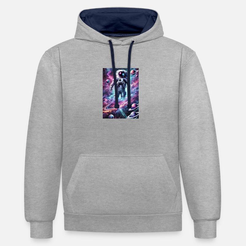 Un astronaute dans le cosmos - Sweat à capuche contrasté - gris chiné/bleu marine