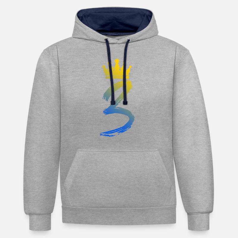 3 Couronne numérique - Sweat à capuche contrasté - gris chiné/bleu marine