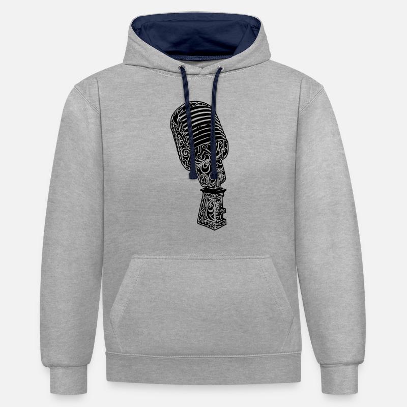 Tribal Old Microphone scolaire - Sweat à capuche contrasté - gris chiné/bleu marine