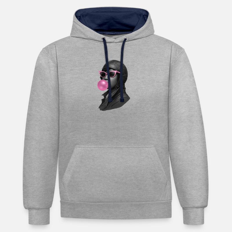 Bessie Coleman con occhiali da sole rosa e gomma da masticare - Felpa con cappuccio in contrasto cromatico - grigio melange/navy