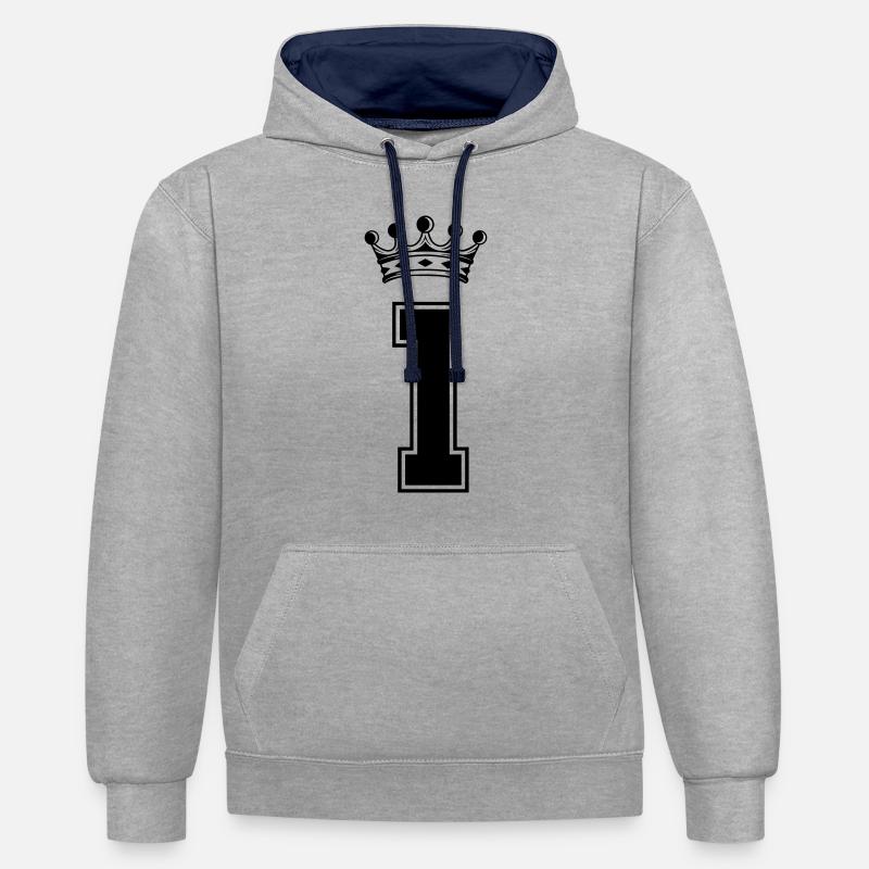 1 couronne - Sweat à capuche contrasté - gris chiné/bleu marine