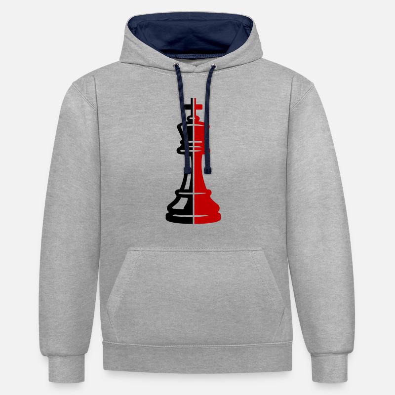 Pièce du roi des échecs - Sweat à capuche contrasté - gris chiné/bleu marine