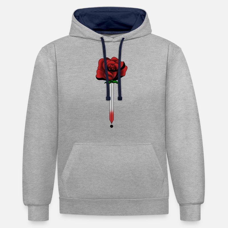 roses épée - Sweat à capuche contrasté - gris chiné/bleu marine