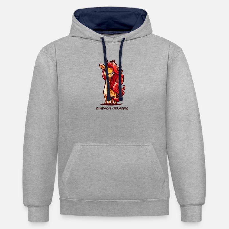 Tout simplement girafe - Sweat à capuche contrasté - gris chiné/bleu marine