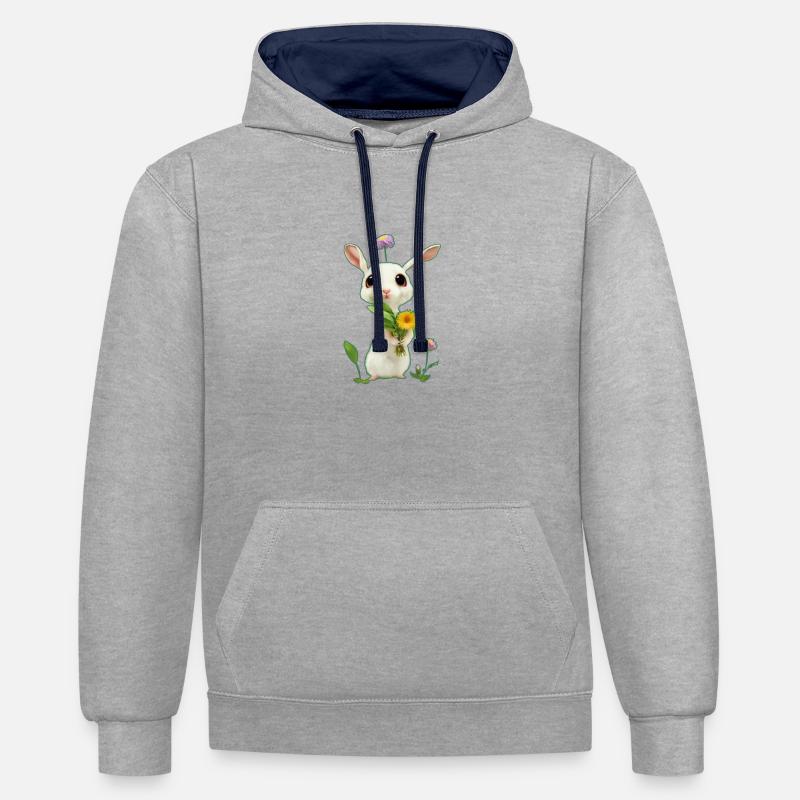 Petit Lapin 2 - Sweat à capuche contrasté - gris chiné/bleu marine