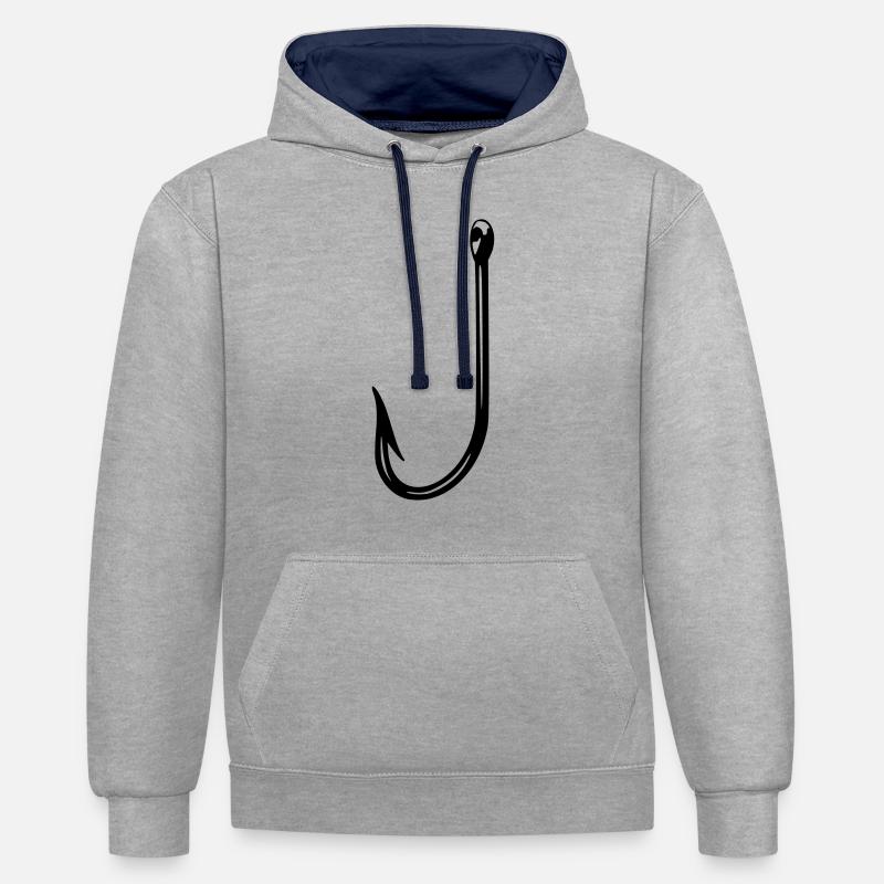 hameçons! Idée cadeau pêcheur pêcheur - Sweat à capuche contrasté - gris chiné/bleu marine