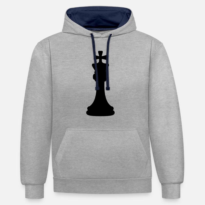 Les échecs noirs roi - Sweat à capuche contrasté - gris chiné/bleu marine