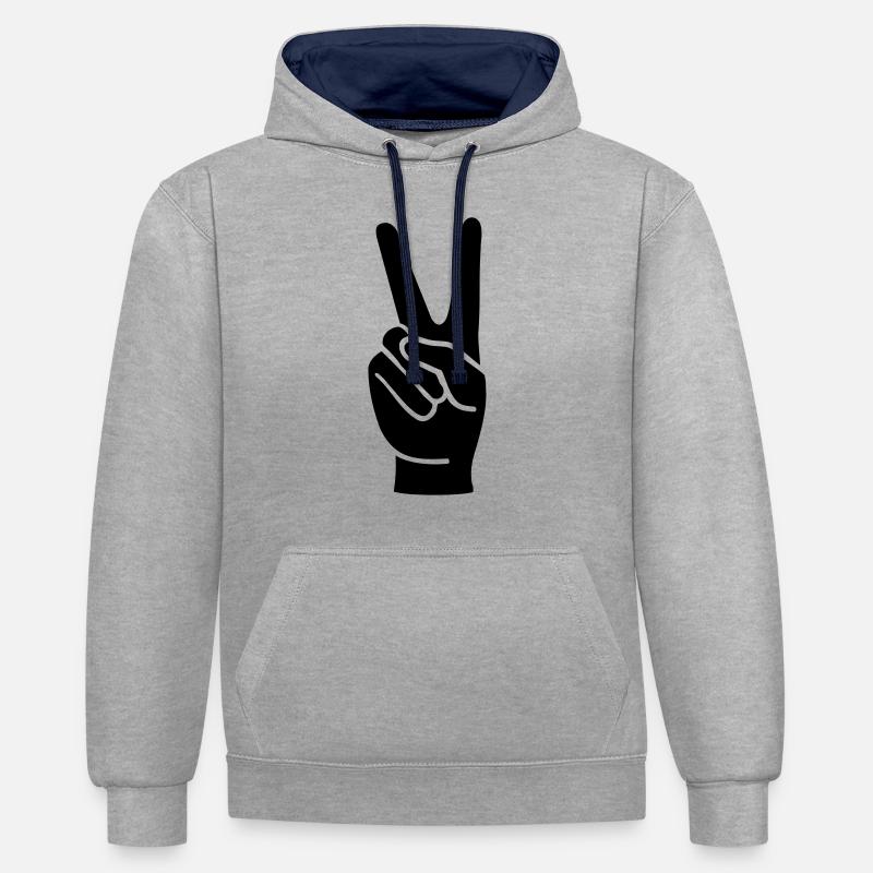Peace - Sweat à capuche contrasté - gris chiné/bleu marine