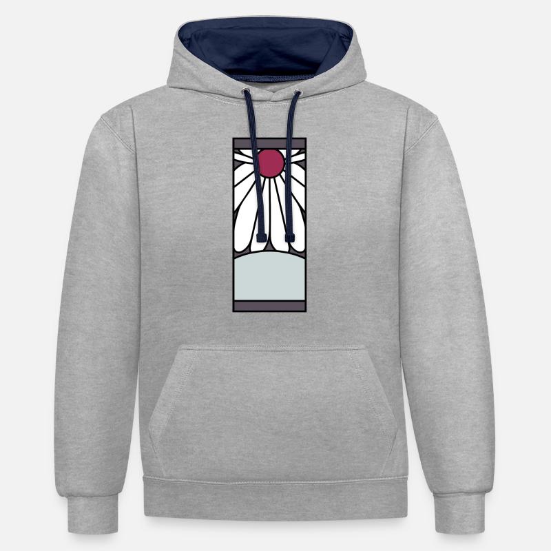 Hanafuda - Sweat à capuche contrasté - gris chiné/bleu marine