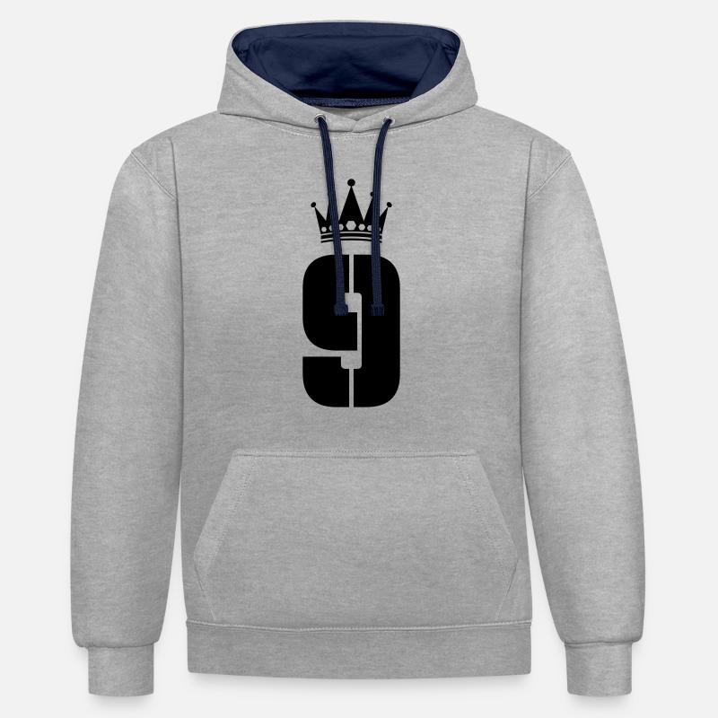 9 Couronne - Sweat à capuche contrasté - gris chiné/bleu marine