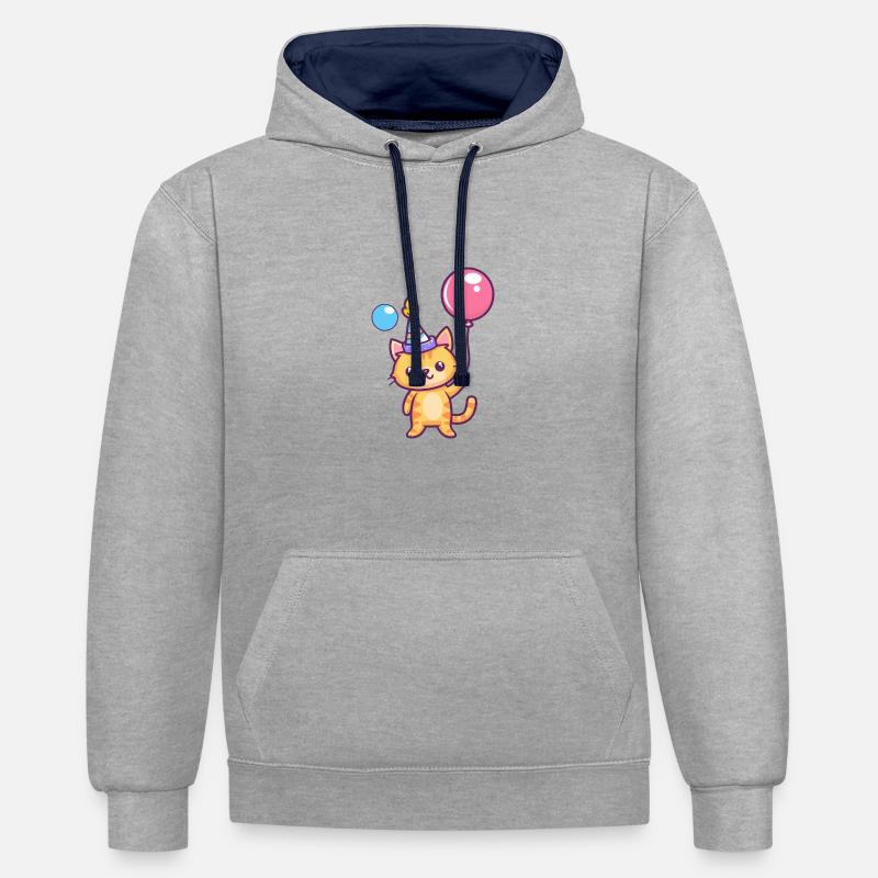 Bande dessinée d’anniversaire de chat - Sweat à capuche contrasté - gris chiné/bleu marine