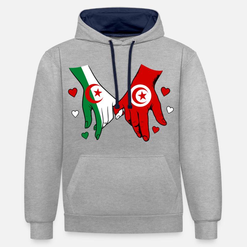 Algérie-Tunisie Drapeau main dans la main - Sweat à capuche contrasté - gris chiné/bleu marine