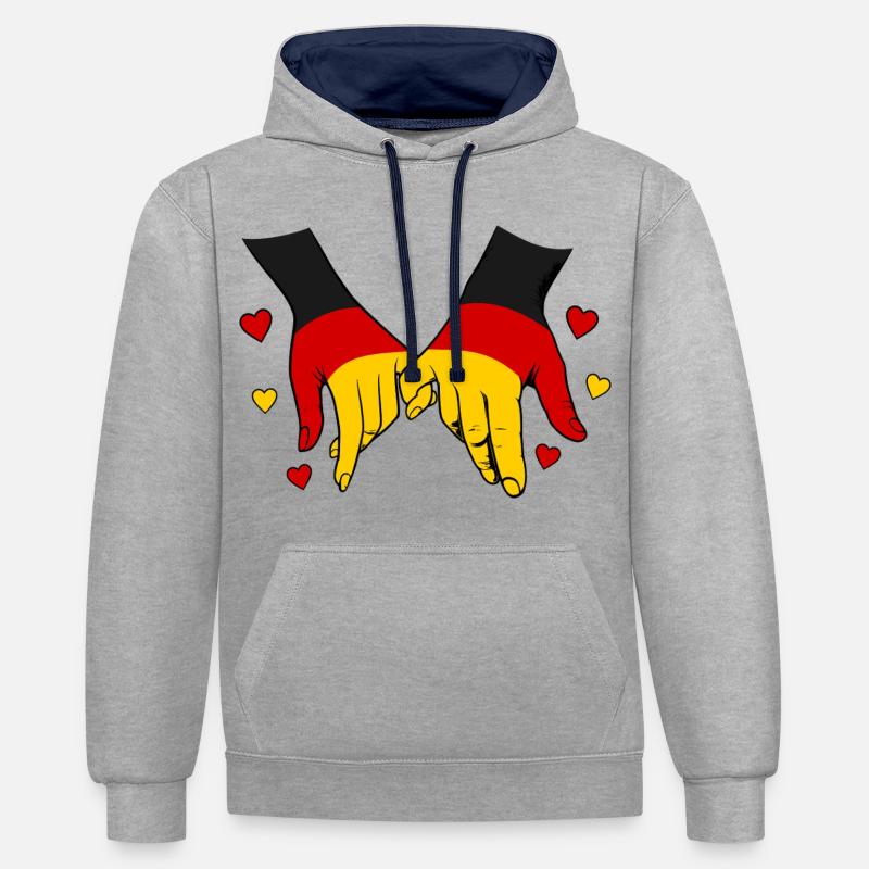 Drapeau allemand main dans la main - Sweat à capuche contrasté - gris chiné/bleu marine