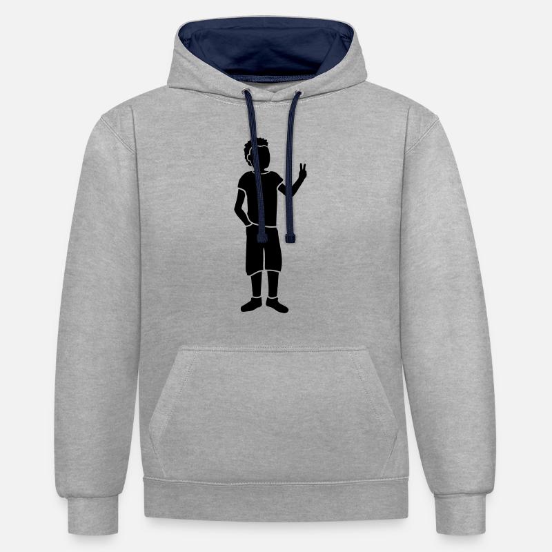 Signe de Paix Silhouette jeune - Sweat à capuche contrasté - gris chiné/bleu marine