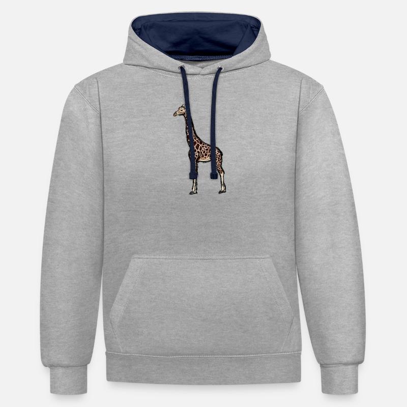 Conception avec une girafe 1 - Sweat à capuche contrasté - gris chiné/bleu marine