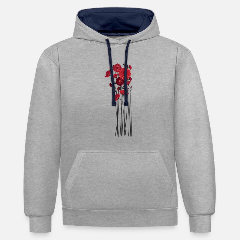 Illustration de fleurs de galets - Sweat à capuche contrasté - gris chiné/bleu marine