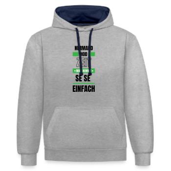 Koi Zeit, de nimmt ma se - bayerischer Spruch - Kontrast-Hoodie - Grau meliert/Navy - Vorne - Liana (172cm) & Jaron (178cm)