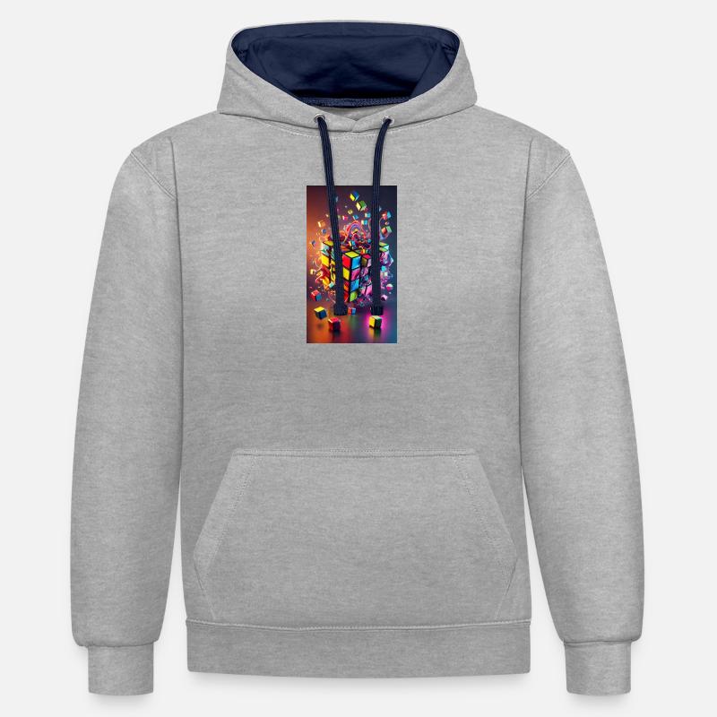 Cube d’explosion de couleur - Sweat à capuche contrasté - gris chiné/bleu marine