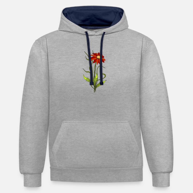 Fleur - Sweat à capuche contrasté - gris chiné/bleu marine