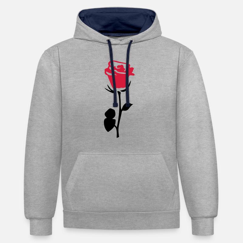 rosa Blume - Kontrast-Hoodie - Grau meliert/Navy