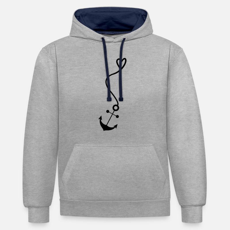 Ancrer avec cœur - Sweat à capuche contrasté - gris chiné/bleu marine