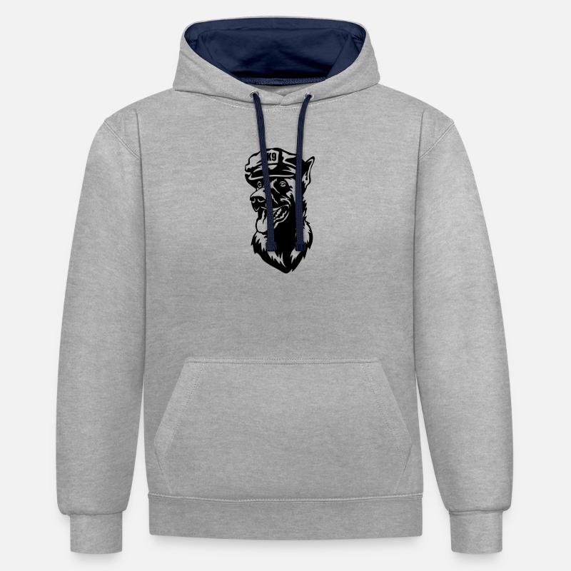 Tête de Malinois - Sweat à capuche contrasté - gris chiné/bleu marine