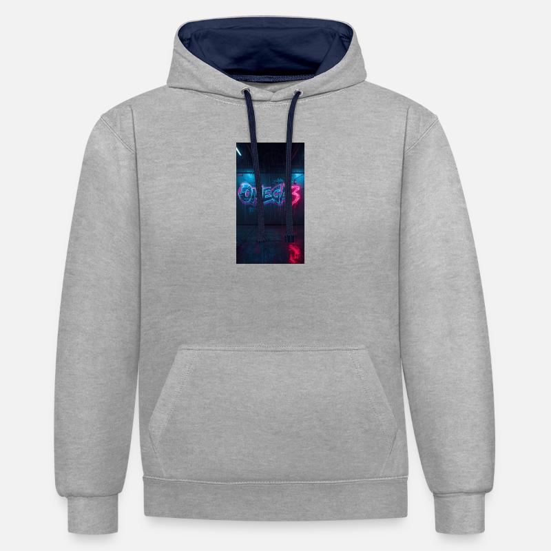 Graffiti néon Omega3 - Sweat à capuche contrasté - gris chiné/bleu marine