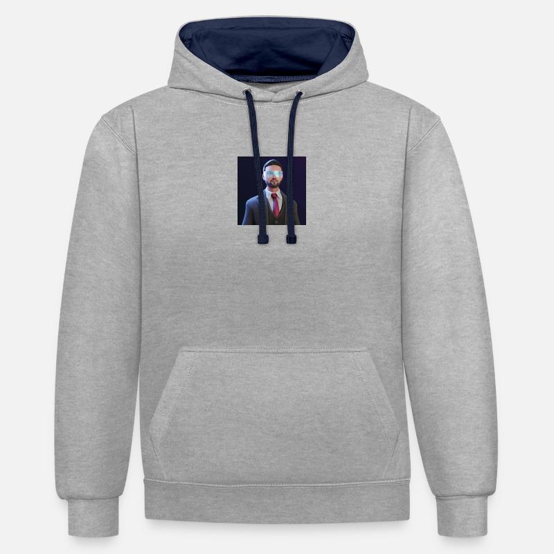 HACKER POUR BITCOIN - Sweat à capuche contrasté - gris chiné/bleu marine