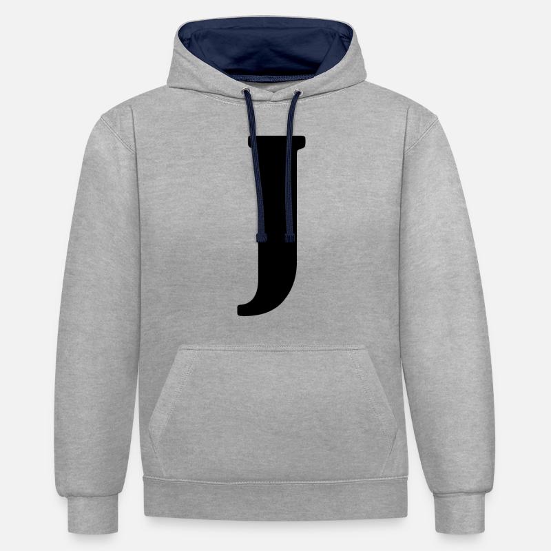 J - Sweat à capuche contrasté - gris chiné/bleu marine