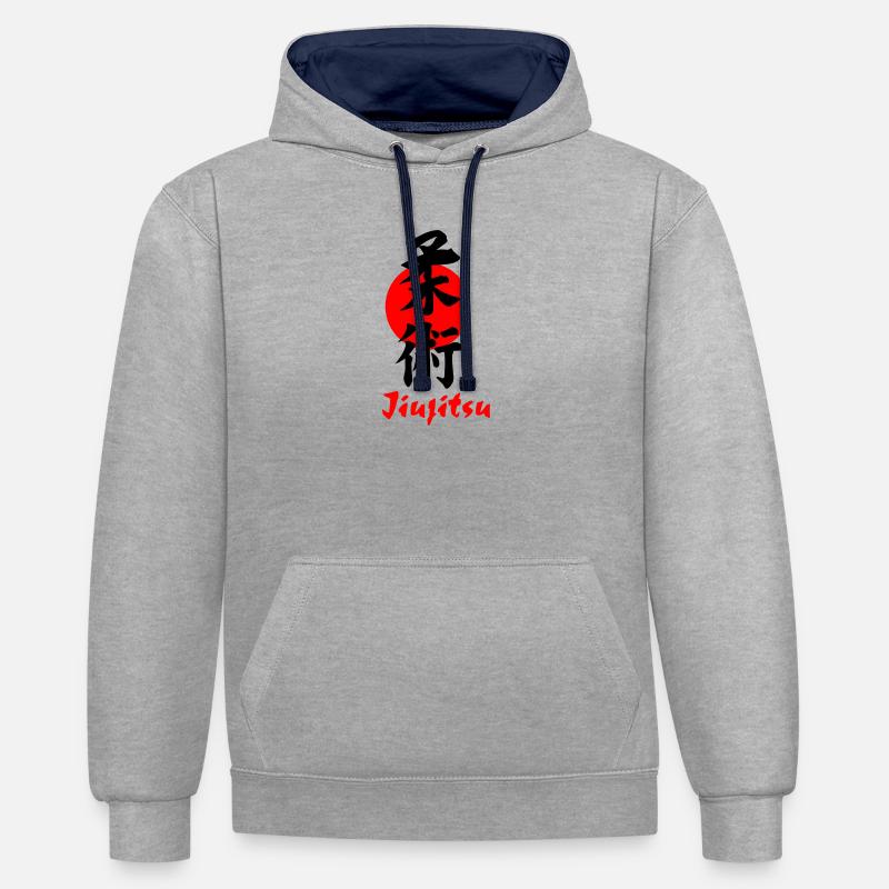Jiujitsu Logo oder Emblem Kanji schwarz - Kontrast-Hoodie - Grau meliert/Navy