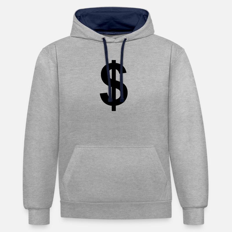 Signe dollar - Sweat à capuche contrasté - gris chiné/bleu marine