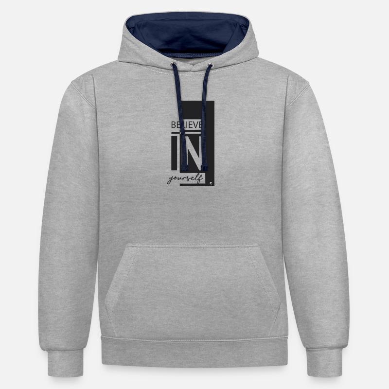 Croyez en vous - Sweat à capuche contrasté - gris chiné/bleu marine
