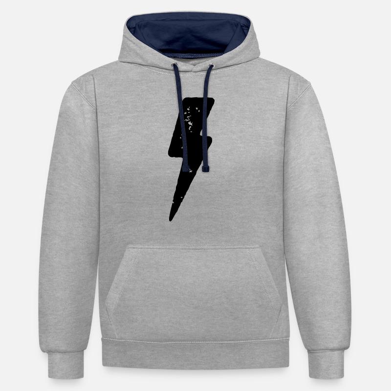 Strom Blitz Icon - Kontrast-Hoodie - Grau meliert/Navy