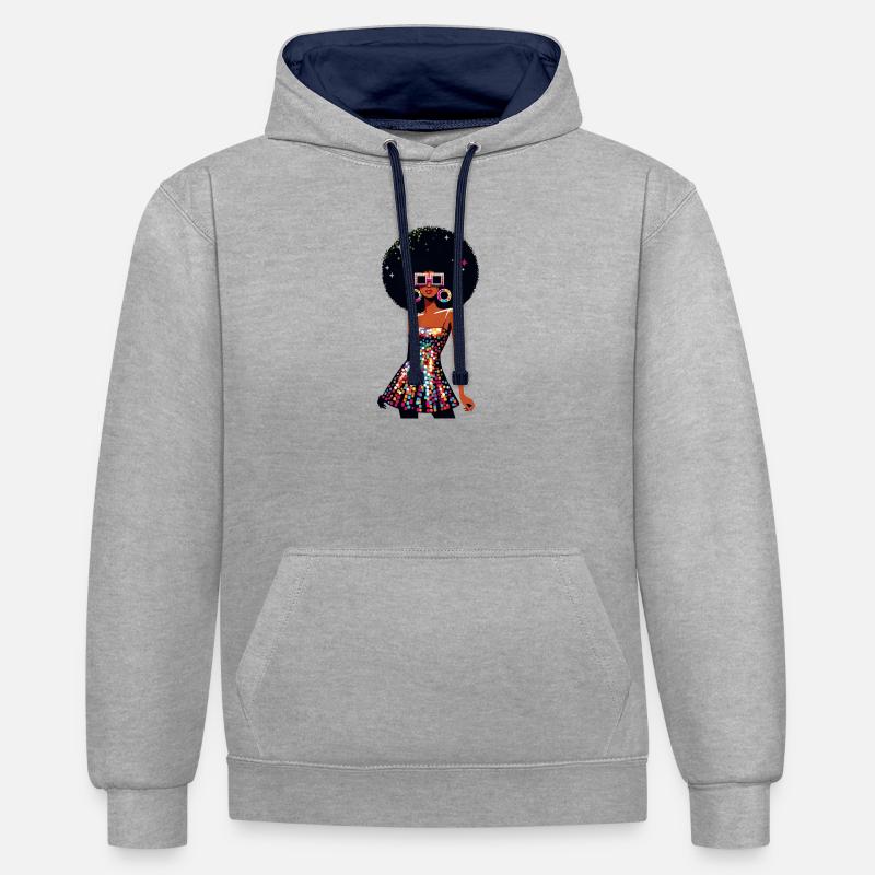 Disco Afro Glam Sequins Design - Sweat à capuche contrasté - gris chiné/bleu marine