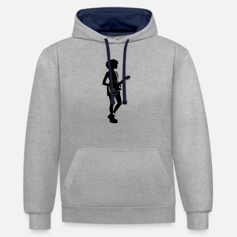 Fille Guitariste - Conception musicale - Sweat à capuche contrasté - gris chiné/bleu marine