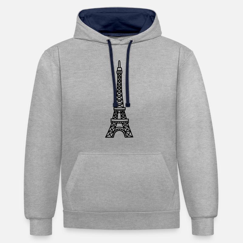 Tour Eiffel - Paris - Sweat à capuche contrasté - gris chiné/bleu marine