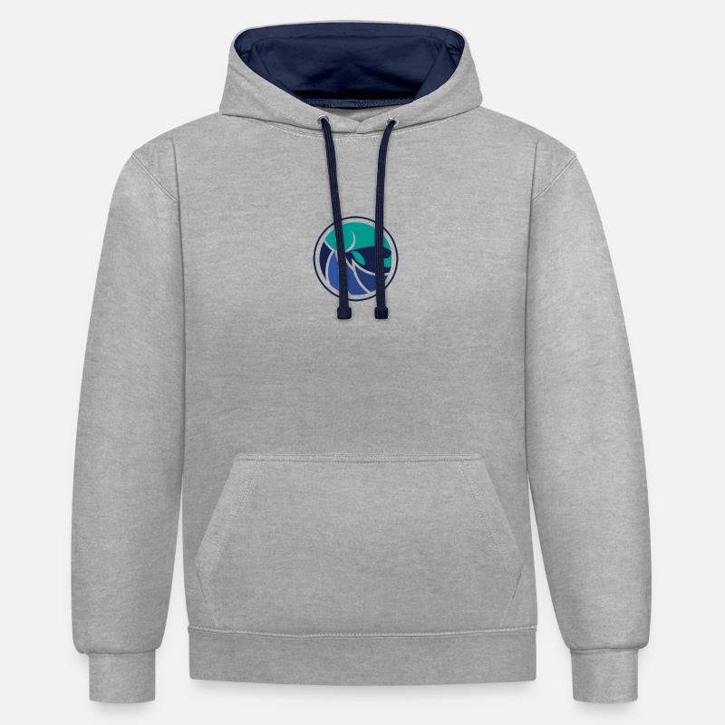 pêche pêche pêche motif logo - Sweat à capuche contrasté - gris chiné/bleu marine