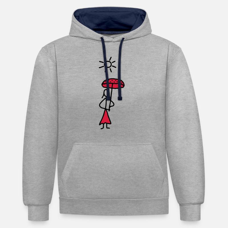 Lady mit Sonnenschirm - V2 - Kontrast-Hoodie - Grau meliert/Navy