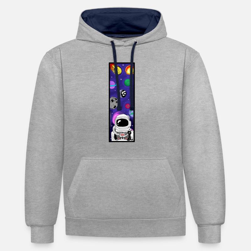 Astronaute dans l’espace - Sweat à capuche contrasté - gris chiné/bleu marine