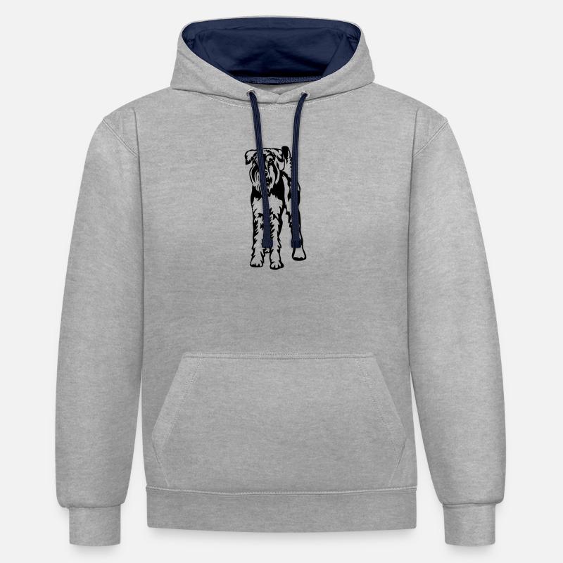 Schnauzer géant - Sweat à capuche contrasté - gris chiné/bleu marine