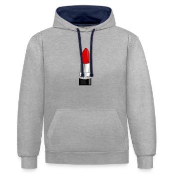 lipstick - Lippenstift rot - Kontrast-Hoodie - Grau meliert/Navy - Vorne - Liana (172cm) & Jaron (178cm)