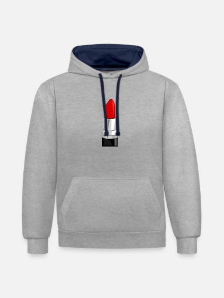 lipstick - Lippenstift rot - Kontrast-Hoodie - Grau meliert/Navy