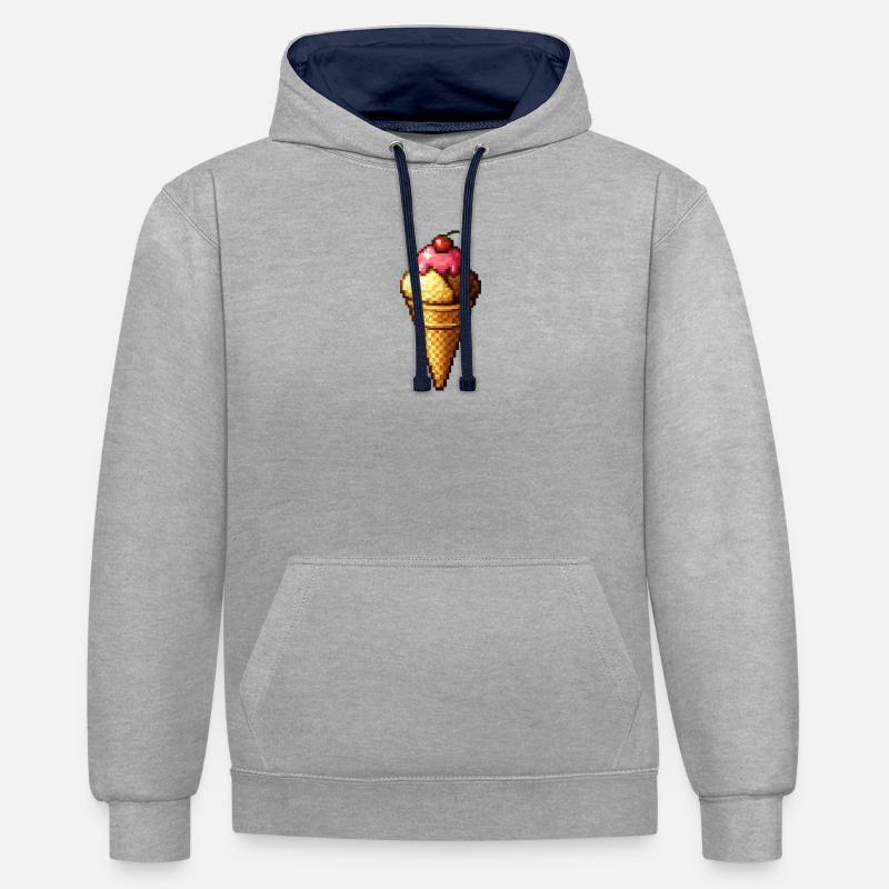 Retro Pixel Eiscreme Cone - Contrast hoodie - heather grey/navy