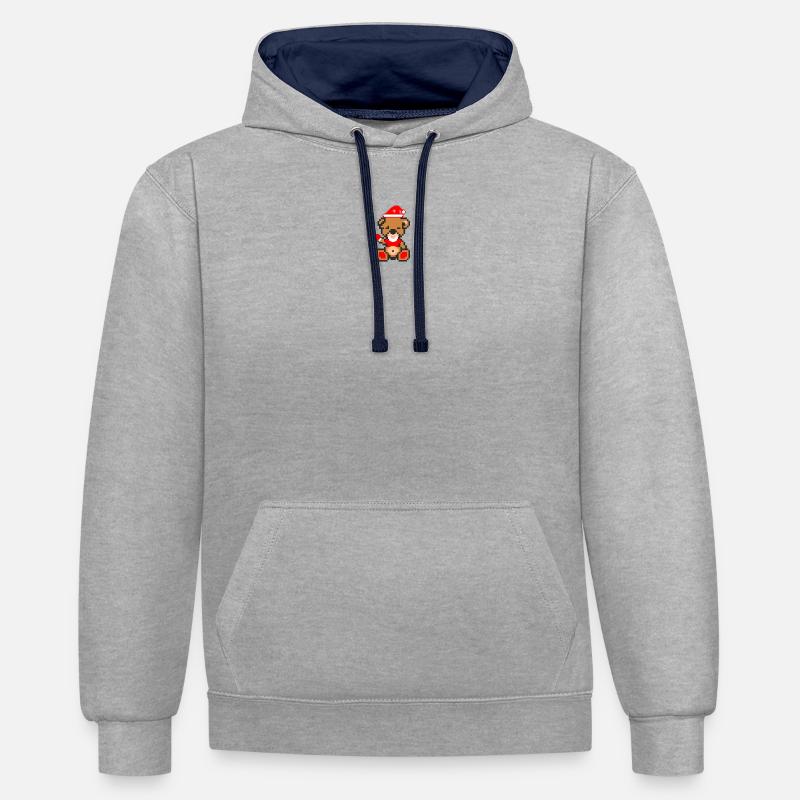 Pixel MiniBear Xmas - Sweat à capuche contrasté - gris chiné/bleu marine