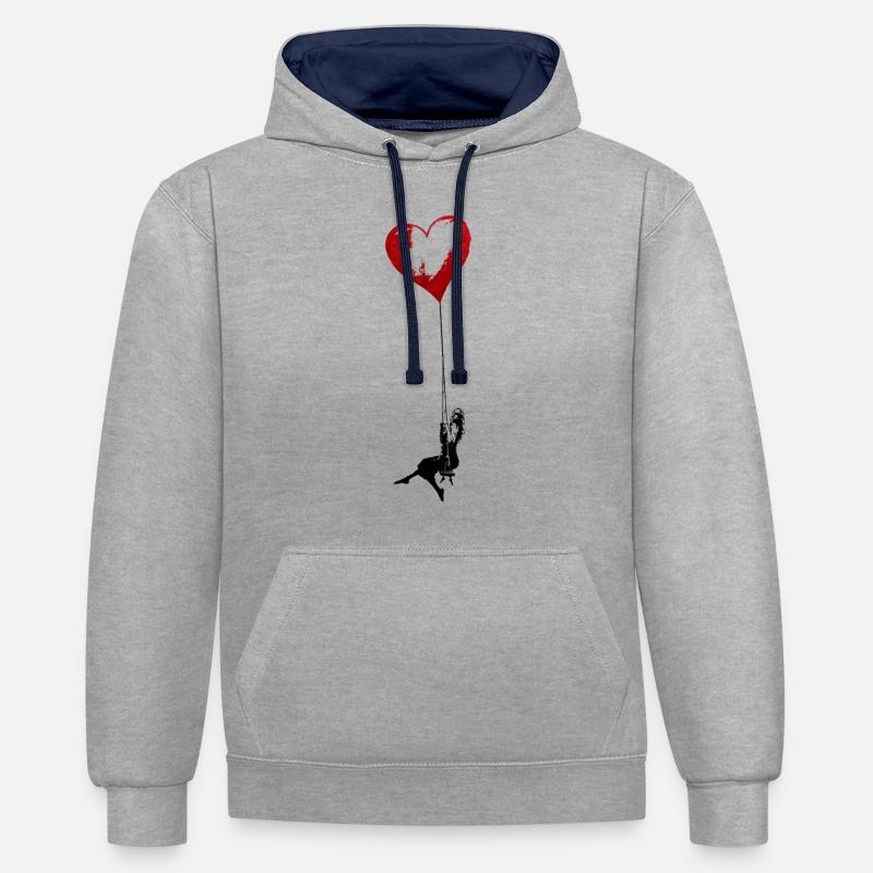 Fille avec du cœur - Sweat à capuche contrasté - gris chiné/bleu marine