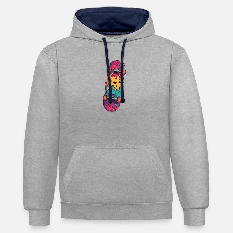 Visage rieur de Flame Skateboard - Sweat à capuche contrasté - gris chiné/bleu marine