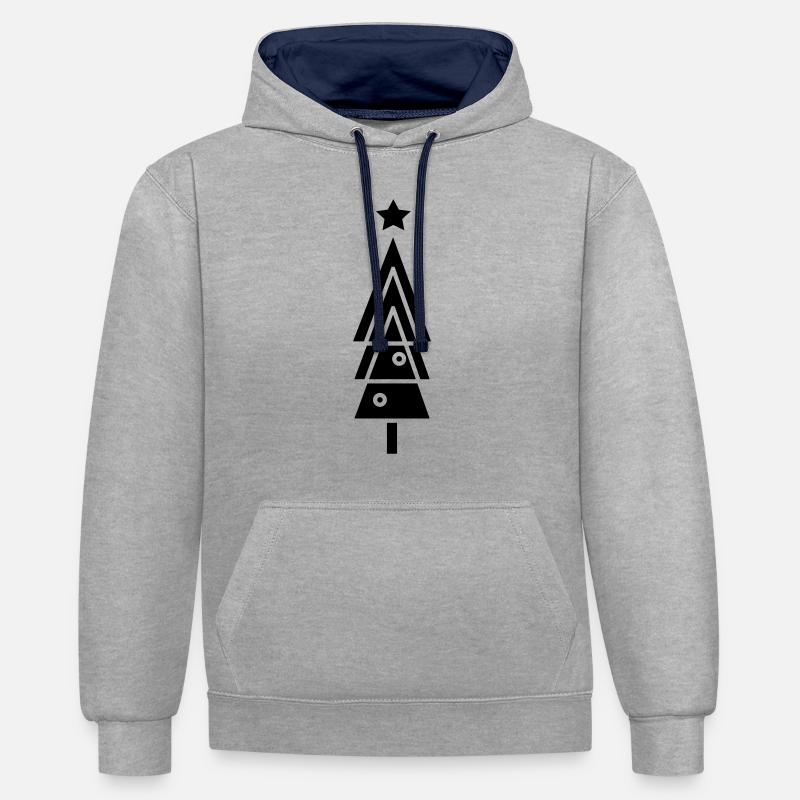 Sapin de Noël simple c1 - Sweat à capuche contrasté - gris chiné/bleu marine