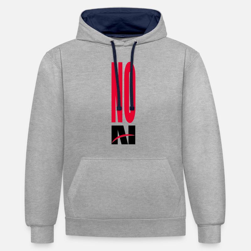 PAS d’IA - pas d’intelligence artificielle - Sweat à capuche contrasté - gris chiné/bleu marine