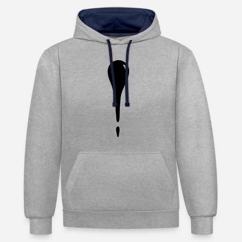 Wassertropfen - Träne - Kontrast-Hoodie - Grau meliert/Navy